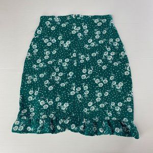 Green Floral Mini Skirt Size S Waist 26 Ruffle Hem